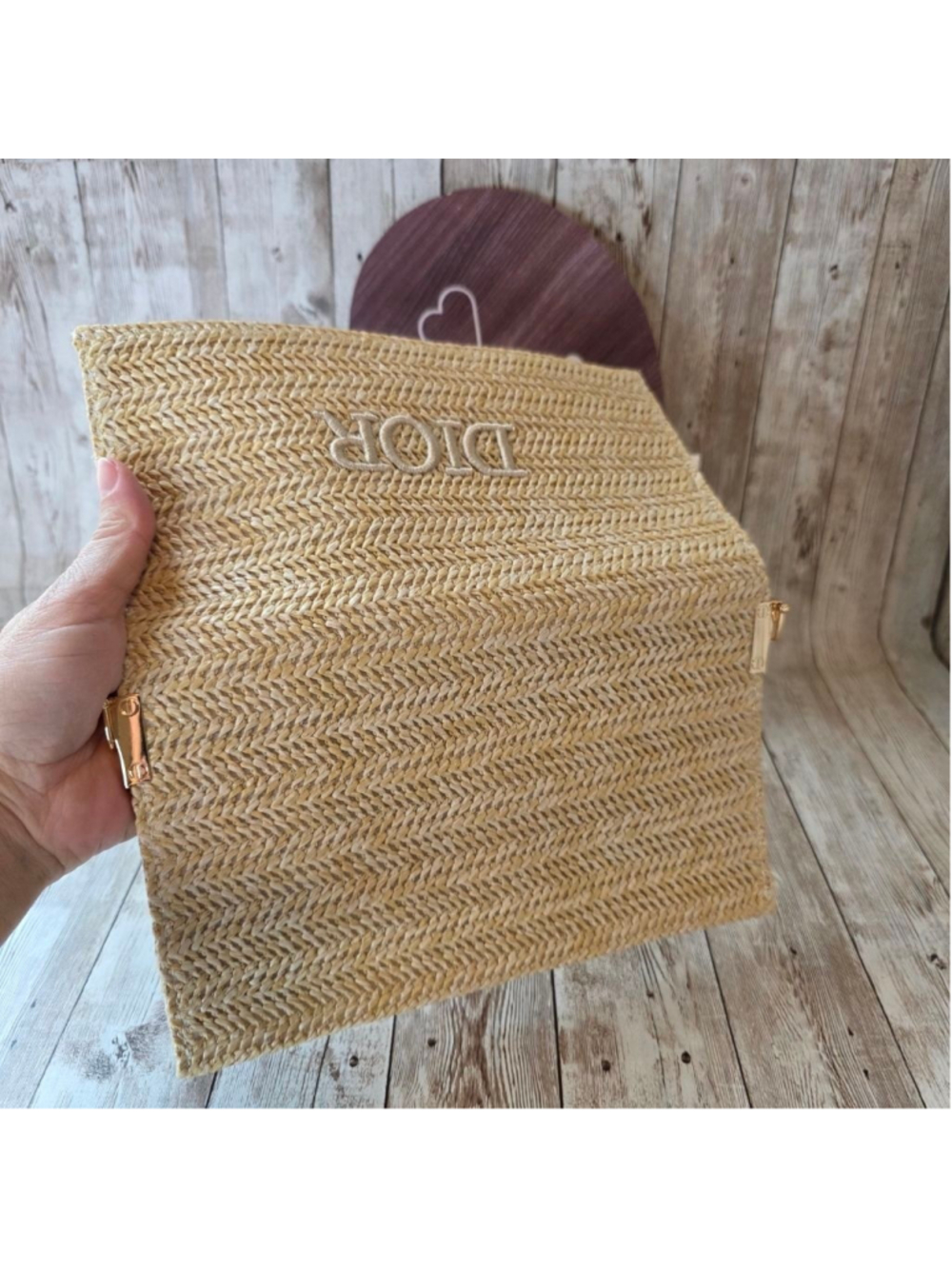 Dior Beige Woven Clutch with Pearl Strap NWOT - Picture 6 of 11